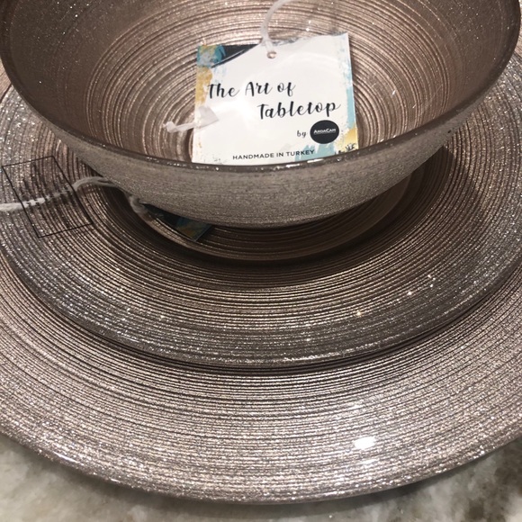 Turkish Glass Rose Pink Silver 11” Dinner Plates 4 - Picture 2 of 9